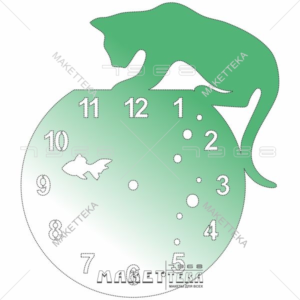 Часы, кошка, рыбка, Clock, cat, fish