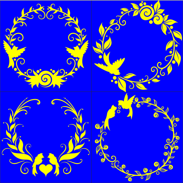 Венки, венок, на медаль, рамка, листья, птицы, сердце